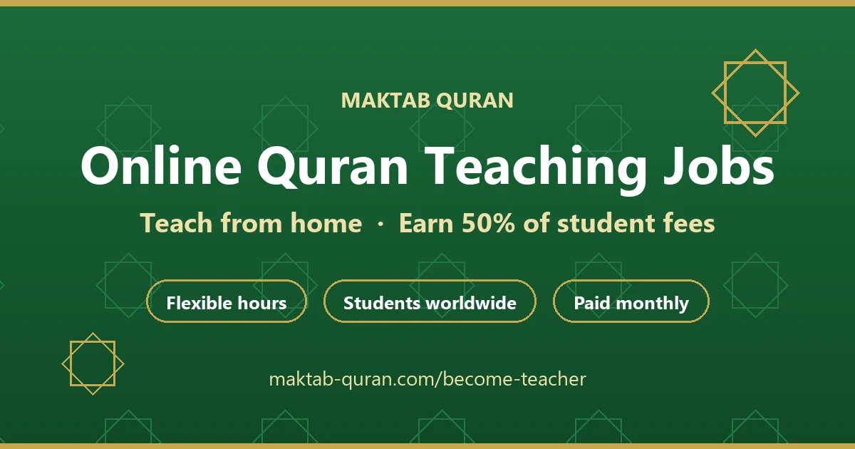 Online Quran teaching jobs at Maktab Quran — teach from home, earn 50% of student fees, paid monthly